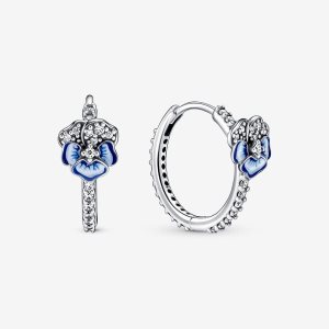 Pandora Blue Pansy Flower Band Silber | AWNFSL-342