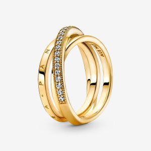 Pandora Crossover Pave Triple Kleiner Finger Gold | RUBNJW-716