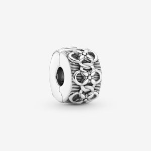Pandora Flower Pattern Clip Klammern Silber | OGNCUJ-802