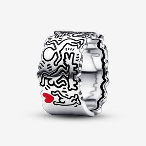 Pandora Keith Haring x Line Art Love People Weite Band Silber | DGEAZJ-290