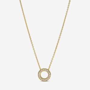 Pandora Logo Pave Circle Collier Anhänger Gold | REPMNY-982