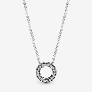 Pandora Logo Pave Circle Collier Kette Silber | MAEBIH-940