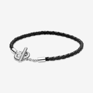 Pandora Moments Braided T-bar Leather Silber | GBNKFW-518