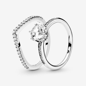 Pandora Shimmering Wishbone Stacking Ring-sets Mehrfarbig | KORGWH-076