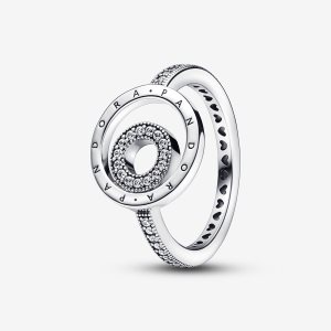 Pandora Signature Logo Circles Pave Aussage Silber | WZMXFS-493