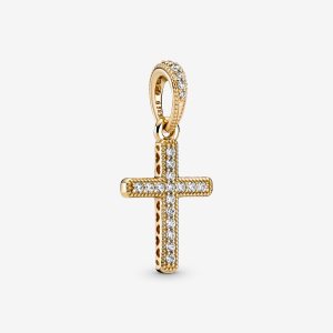 Pandora Sparkling Cross Anhänger Gold | DAVCBF-852
