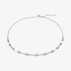 Pandora Sparkling Pave Collier Bars Kette Silber | JYFDAG-358