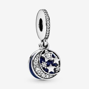 Pandora Vintage Night Sky with Blue Enamel & Clear CZ Baumeln Silber | FNVDGH-896